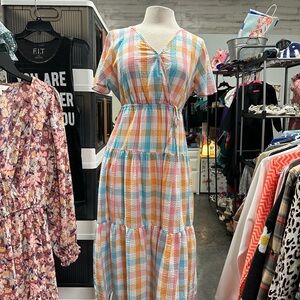 Croft & Barrow Blue and Orange Ruffled Tiered Sundress